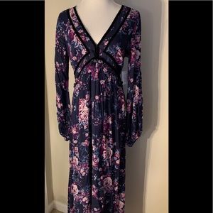 Altar’d State Floral Velvet Trim Maxi Dress